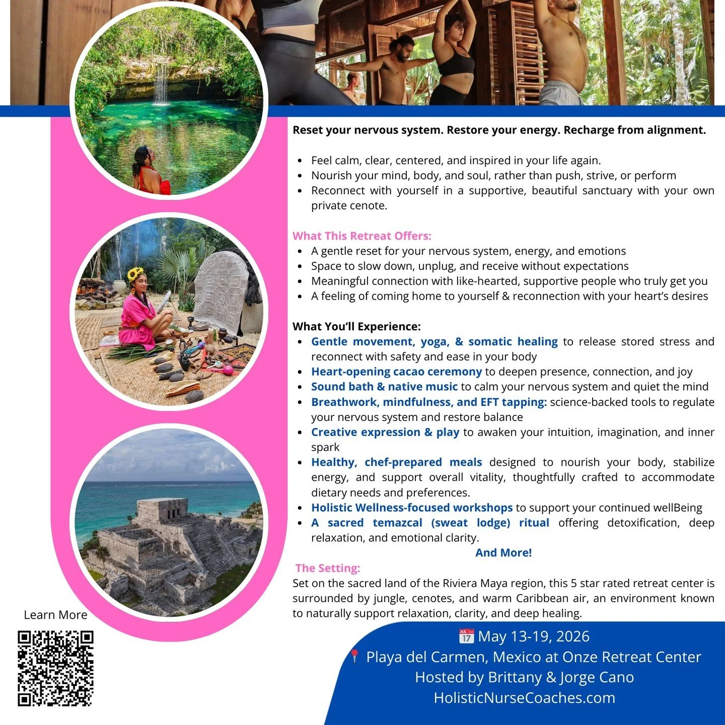 Calling all adventurers! We are happy to promote this healing retreat with Brittany &amp; Jorge Cano which will be held in Mexico May 13-19, 2026. Check out the description on HolisticNurseCoaches.com for more details and direct booking. 

#mexico #r
