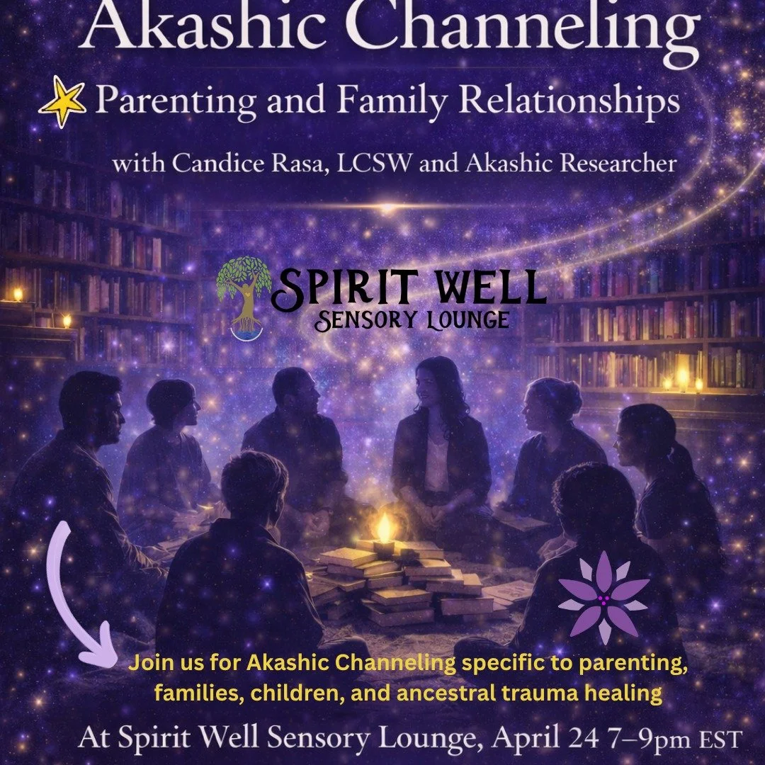 Tomorrow night at Sprit Well! Don't miss this opportunity to connect with and receive guidance from the Akashic records when it comes to parenting, family life and healing the karmic cycles of ancestral trauma. Candace holds an empathetic and compass