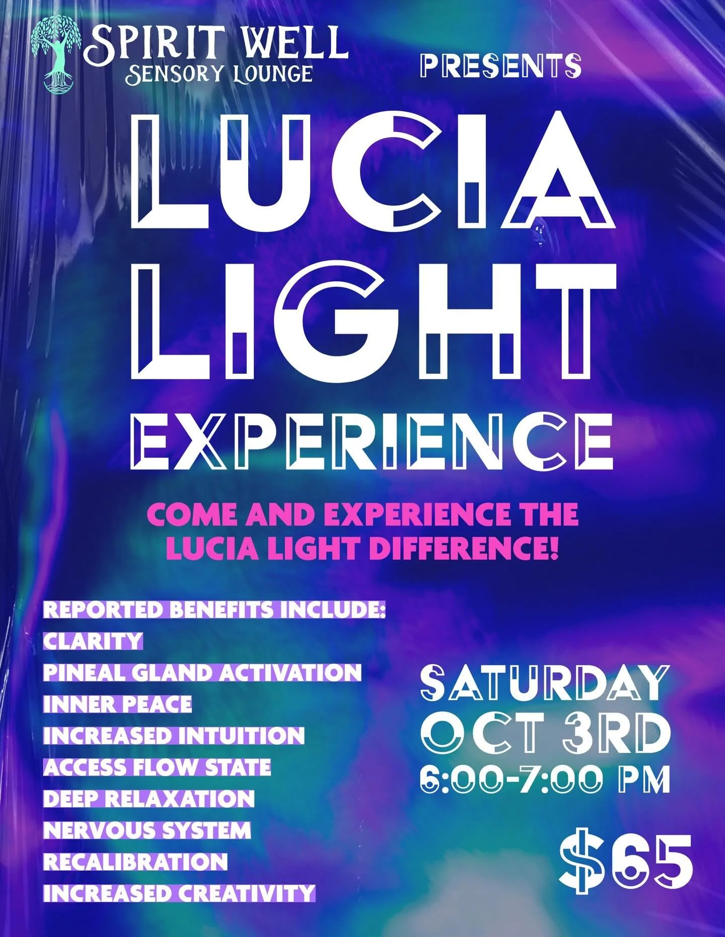 Tomorrow night at Spirit Well, our monthly opportunity to experience Lucia Light. 

Hypnogogic light patterns can help activate the pineal gland in turn increasing intuition and psychic energy. It can also help stimulate more vivid dream states and c