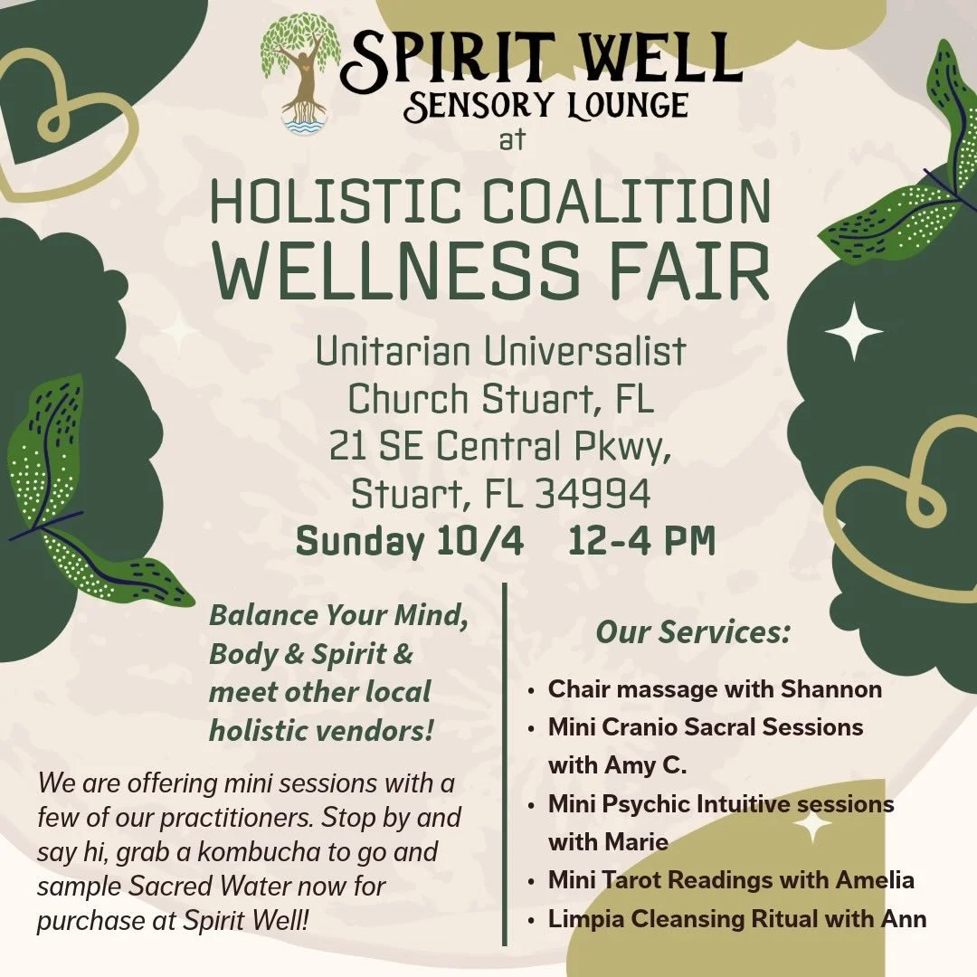Tomorrow afternoon at the Unitarian universalist Church, join Spirit Well and many other local holistic vendors for the Holistic Coalition annual wellness fair!

we are happy to be representing with offering mini sessions with Shannon for a dollar a 