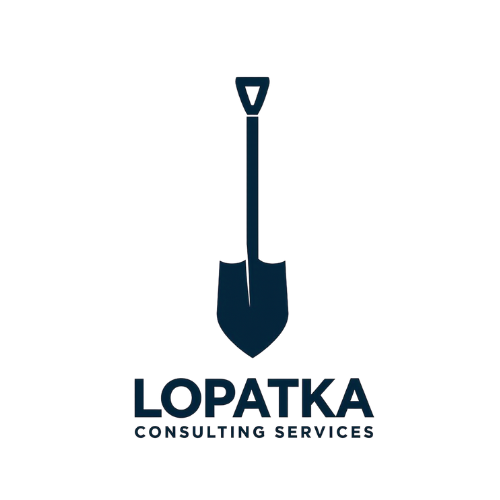 Logo featuring a dark blue shovel above the text 'LOPATKA CONSULTING SERVICES'.