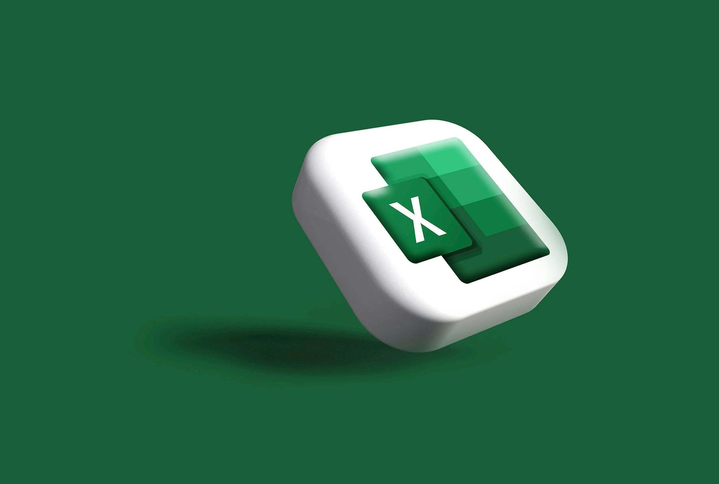 A 3D graphic of a computer keyboard key with the Microsoft Excel logo on it, floating above a green background.