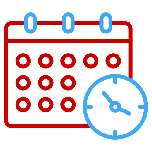 Calendar icon with a clock overlay to indicate scheduling or time management.