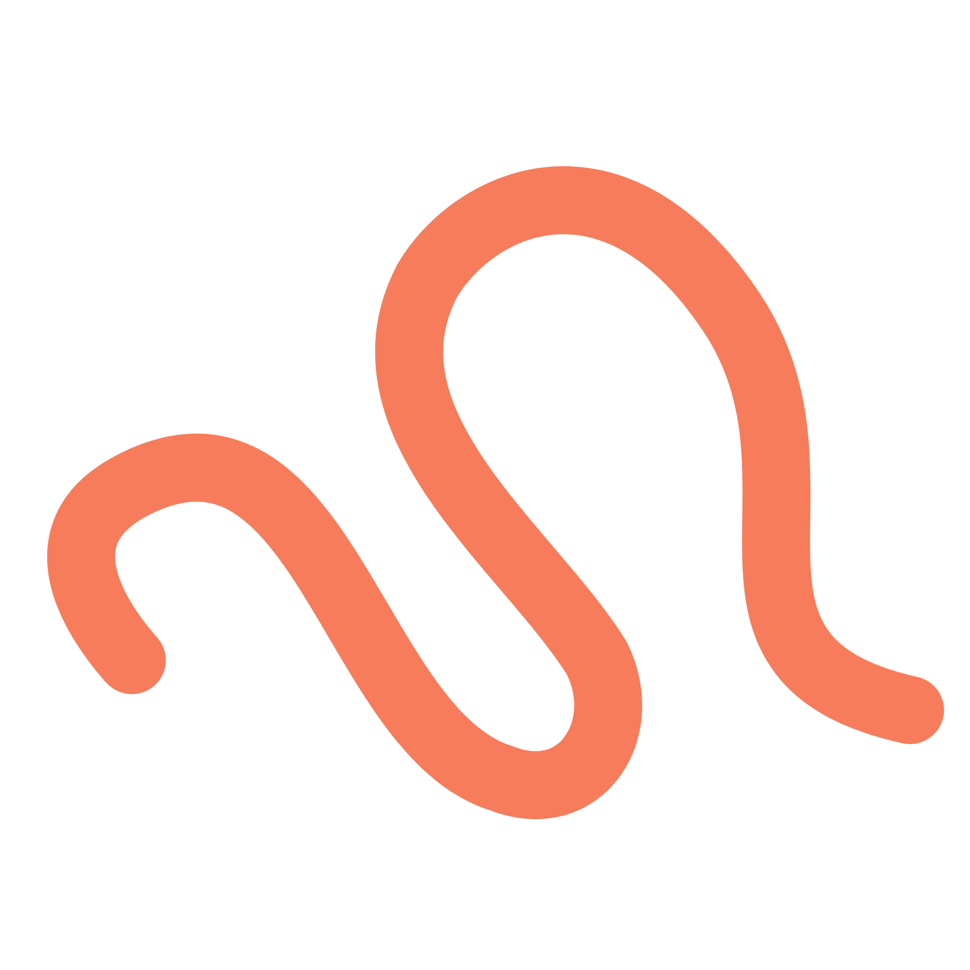 Graphic of an orange, stylized, looping line on a black background.