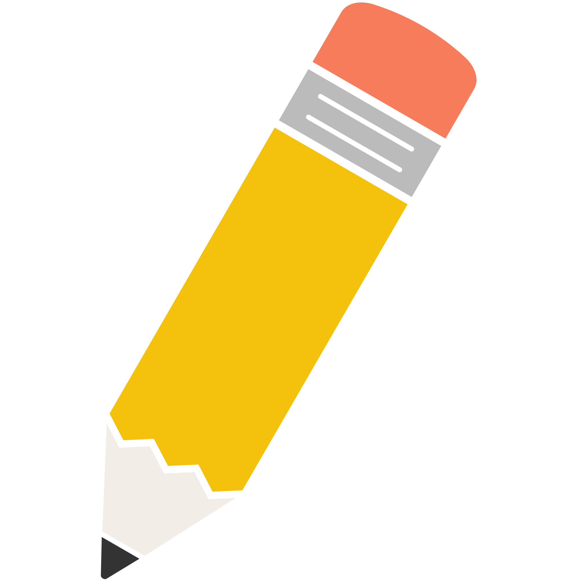 Illustration of a yellow pencil with a pink eraser and a gray metal band.