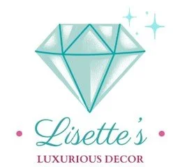 A sparkling diamond graphic above the text 'Lisette's Luxurious Decor' in elegant font.
