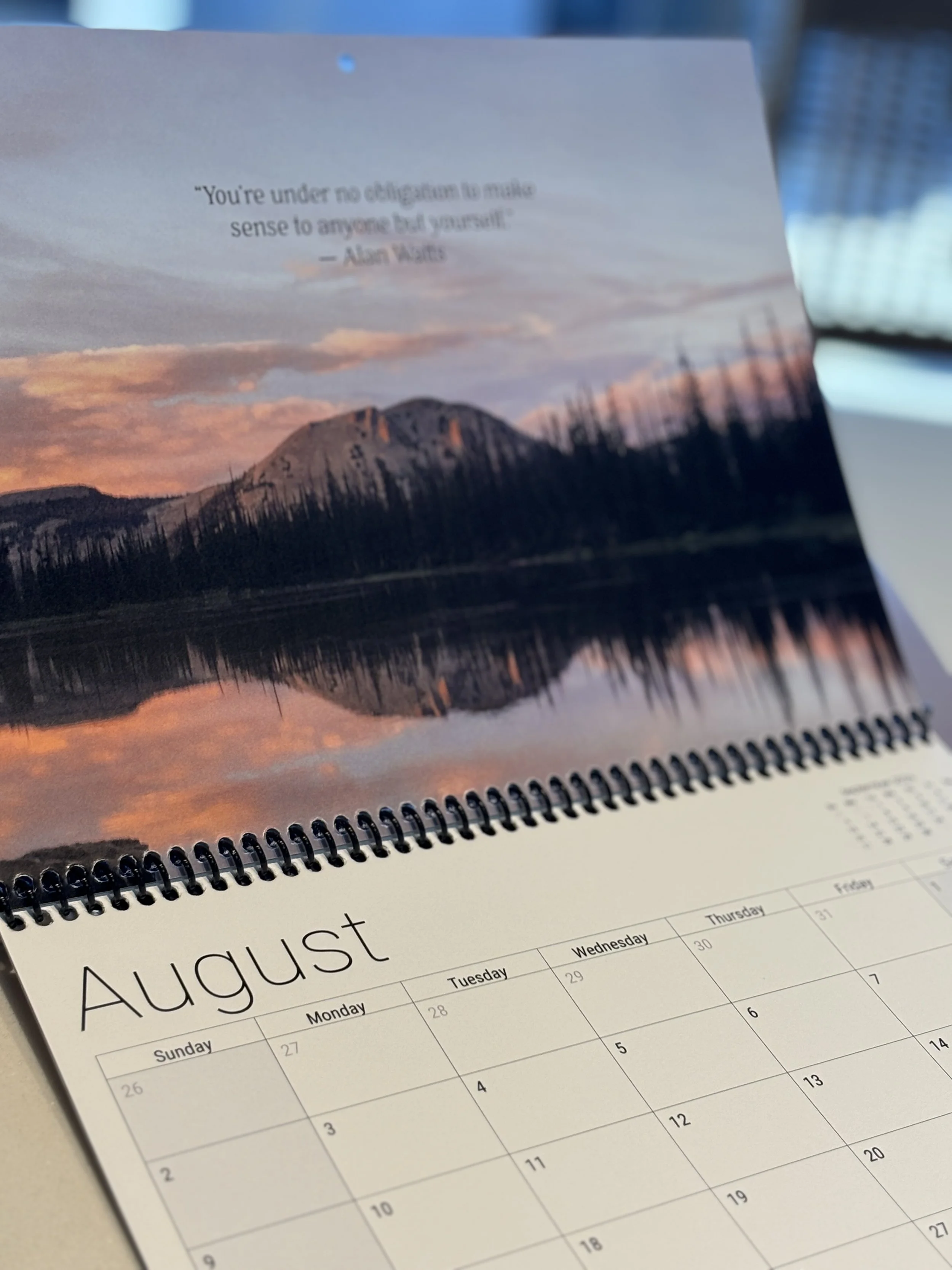 high quality printed calendar page close up with coil binding