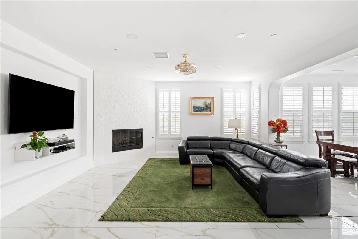 Luxury great room linear fireplace real estate photography Rancho Cucamonga CA SoCal Home Photo