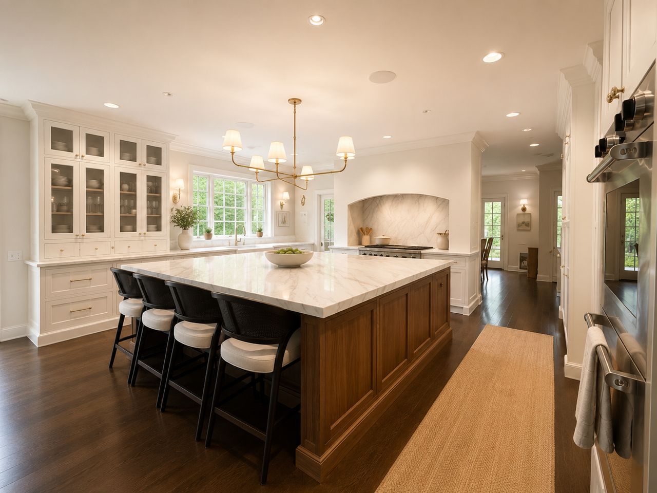 Kitchen with white cabinets, a marble backsplash, a stovetop, and decorative antler wall mounts