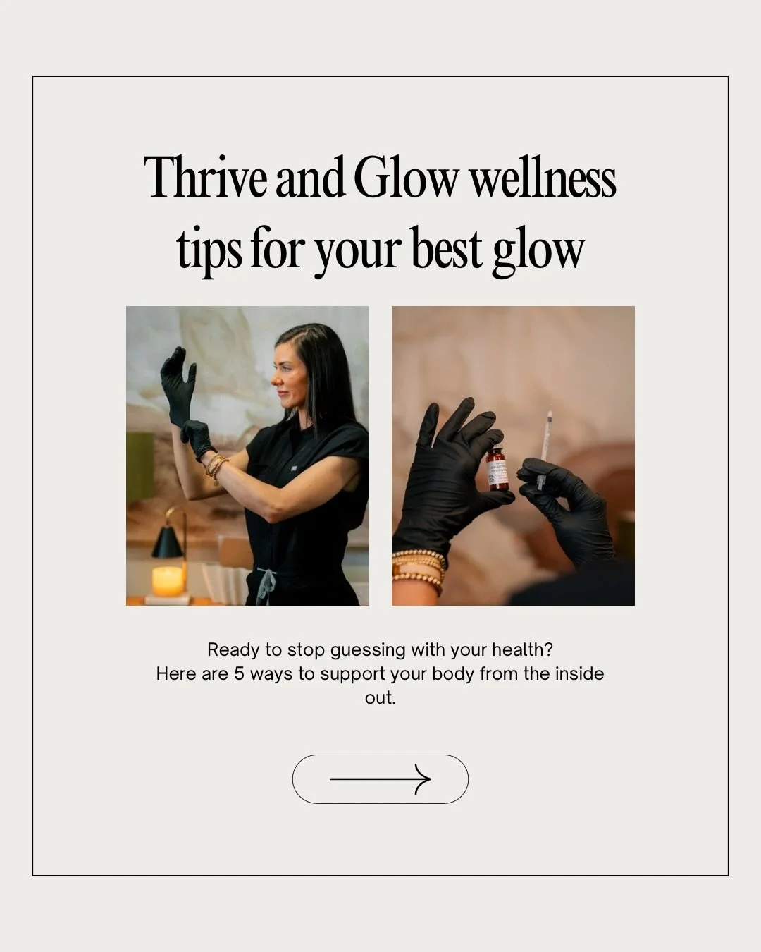 At Thrive &amp; Glow, we focus on wellness from the inside out✨

Because real results happen when your wellness plan is built specifically for you.🤍

No more guessing. No more one-size-fits-all wellness. Just personalized support designed to help yo