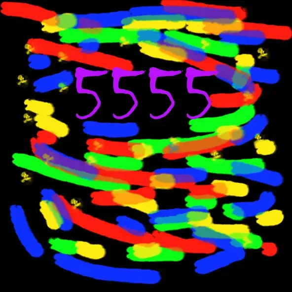 Colorful digital drawing with the number 555 written in purple and surrounded by scribbles in red, blue, green, yellow, and orange on a black background.
