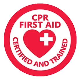 CPR first aid certification badge with a heart and cross symbol
