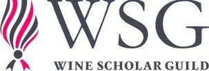 Logo of Wine Scholar Guild with initials WSG and a pink and black stylized grapevine design.