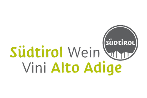 Logo featuring a circular badge with 'südtirol' text, and words 'Südtirol Wein Vini Alto Adige' in yellow and gray on a black background.