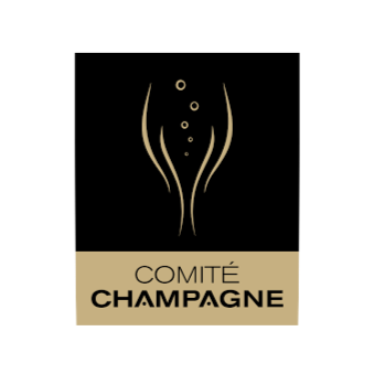 Logo for Comité Champagne featuring a champagne flute with bubbles and elegant gold accents.