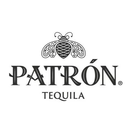 Patrón Tequila logo with a stylized bee and a honeycomb design.