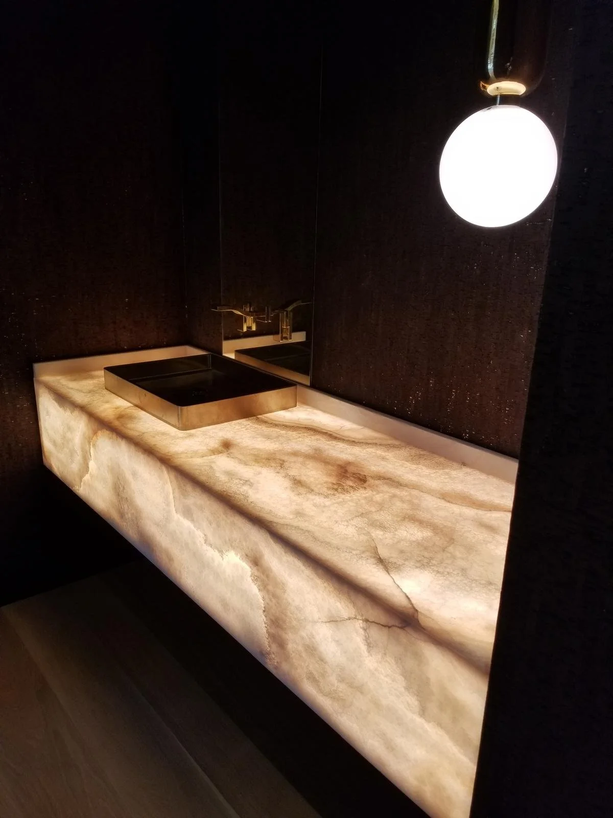 Backlit Onyx Vanity — Custom translucent stone fabrication