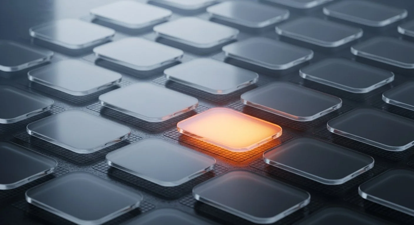 A mountain landscape with snow-capped peaks in the background and a modern building on a grassy hillside in the foreground.