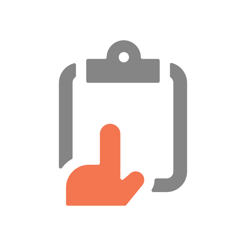 icon of a finger pointing at a clipboard