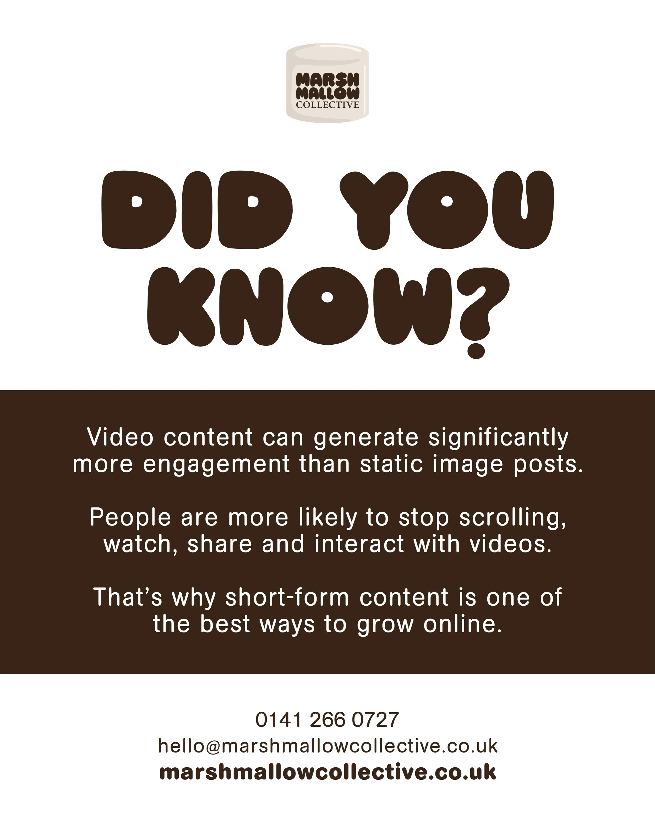 Did you know? 👀

Video content is one of the most powerful ways to capture attention online. In a world where people scroll in seconds, short-form videos help your business stand out, tell your story, and connect with your audience 🎬

If you&rsquo;