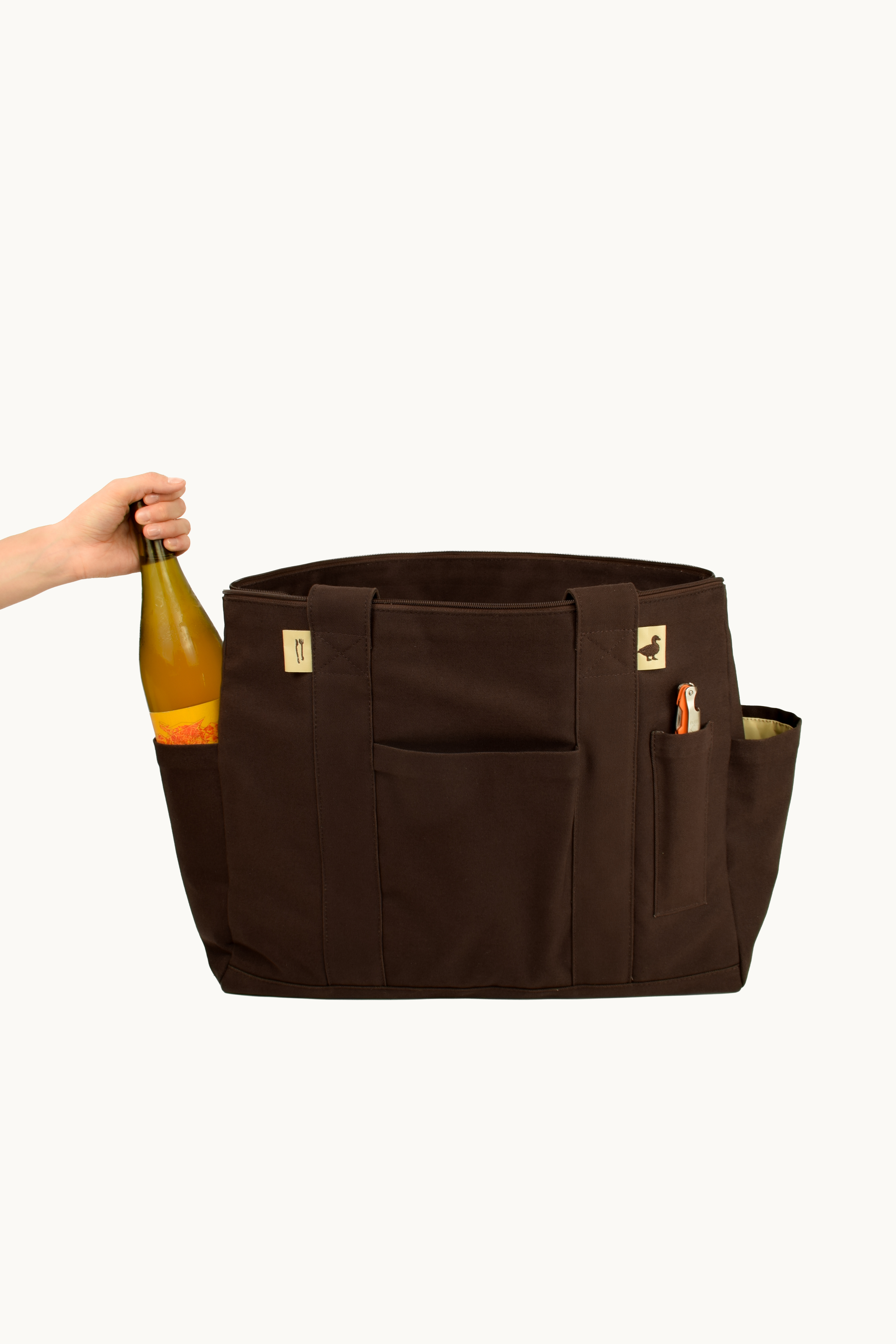 Wine pocket in the poco pato insulated tote bag