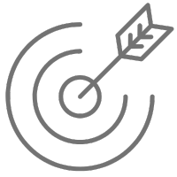 Abstraktes Symbol eines Bogenschützenziels mit Pfeil, der die Mitte trifft.