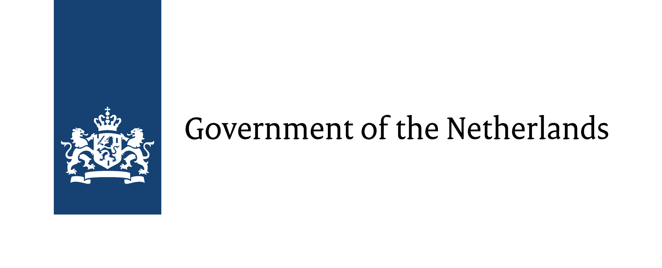 Logo of the Government of the Netherlands with a blue vertical stripe containing a white coat of arms and the words "Government of the Netherlands" in black text.