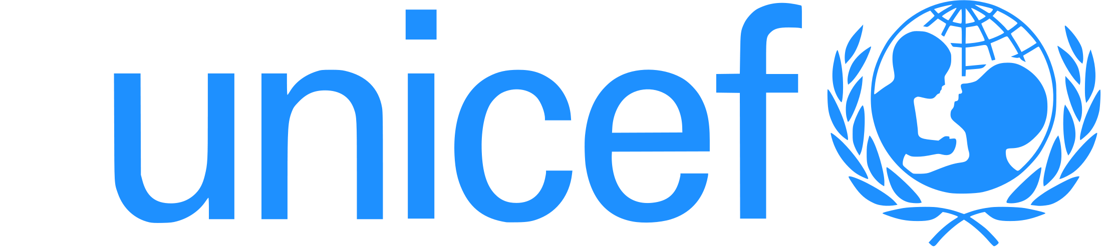 UNICEF logo with the text 'unicef' and a globe with children inside it.