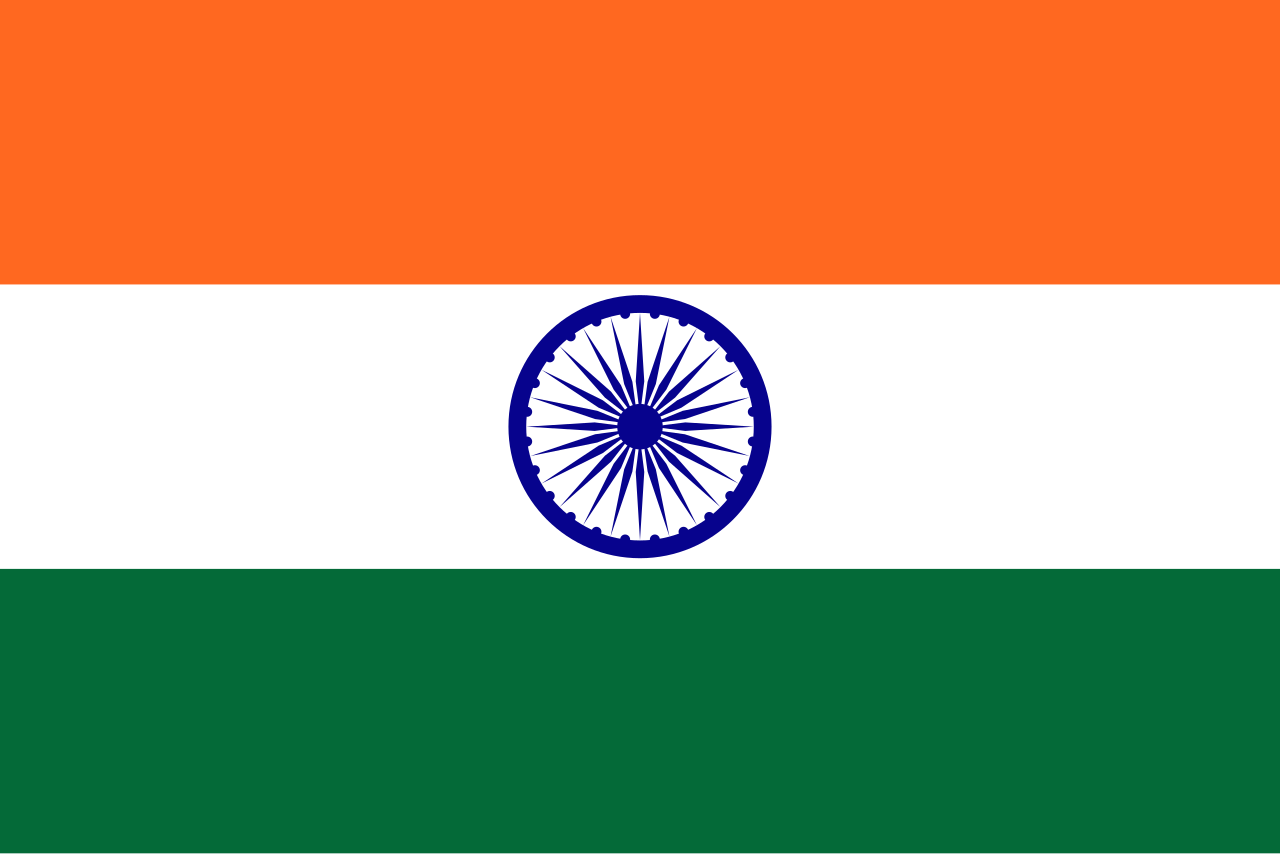 The national flag of India, featuring horizontal stripes of orange, white, and green with a navy blue Ashoka Chakra in the center.