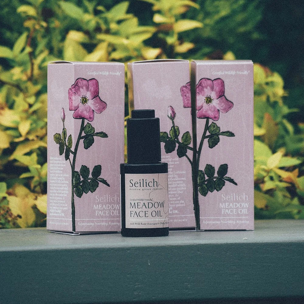 seilich botanicals meadow face oil label and box design packaging