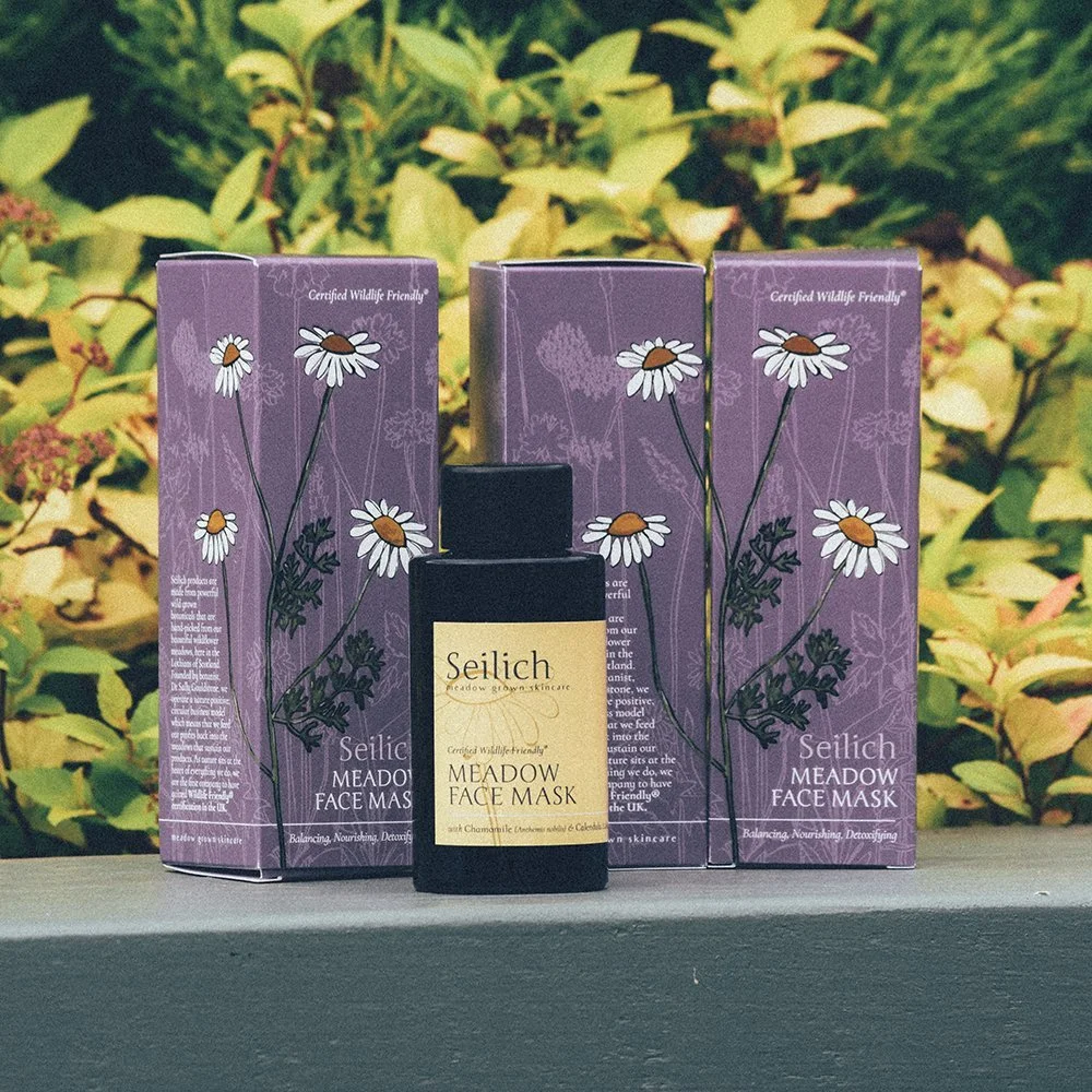 seilich botanicals meadow face mask label and box design packaging