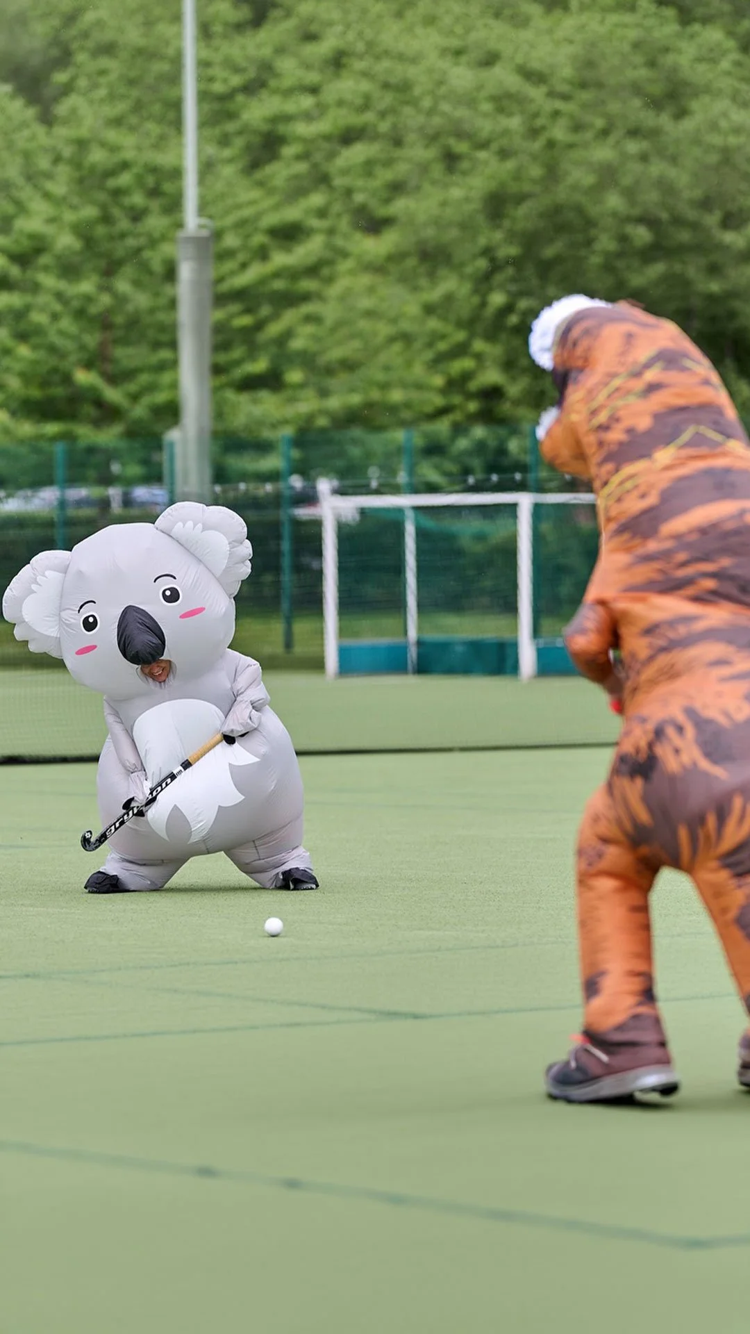 playing hockey in a blow up koala costume for stick it to cancer tournament