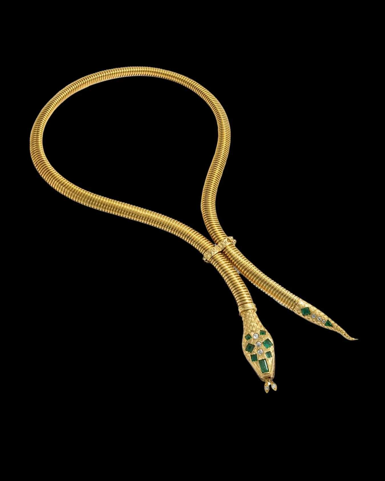 The Engineer&rsquo;s Snake Diamond Emerald Necklace 18k (750) gold, old-cut diamonds &amp; emeralds total 0.30 carats, length 55 cm, adjustable. Weight 64.9g.