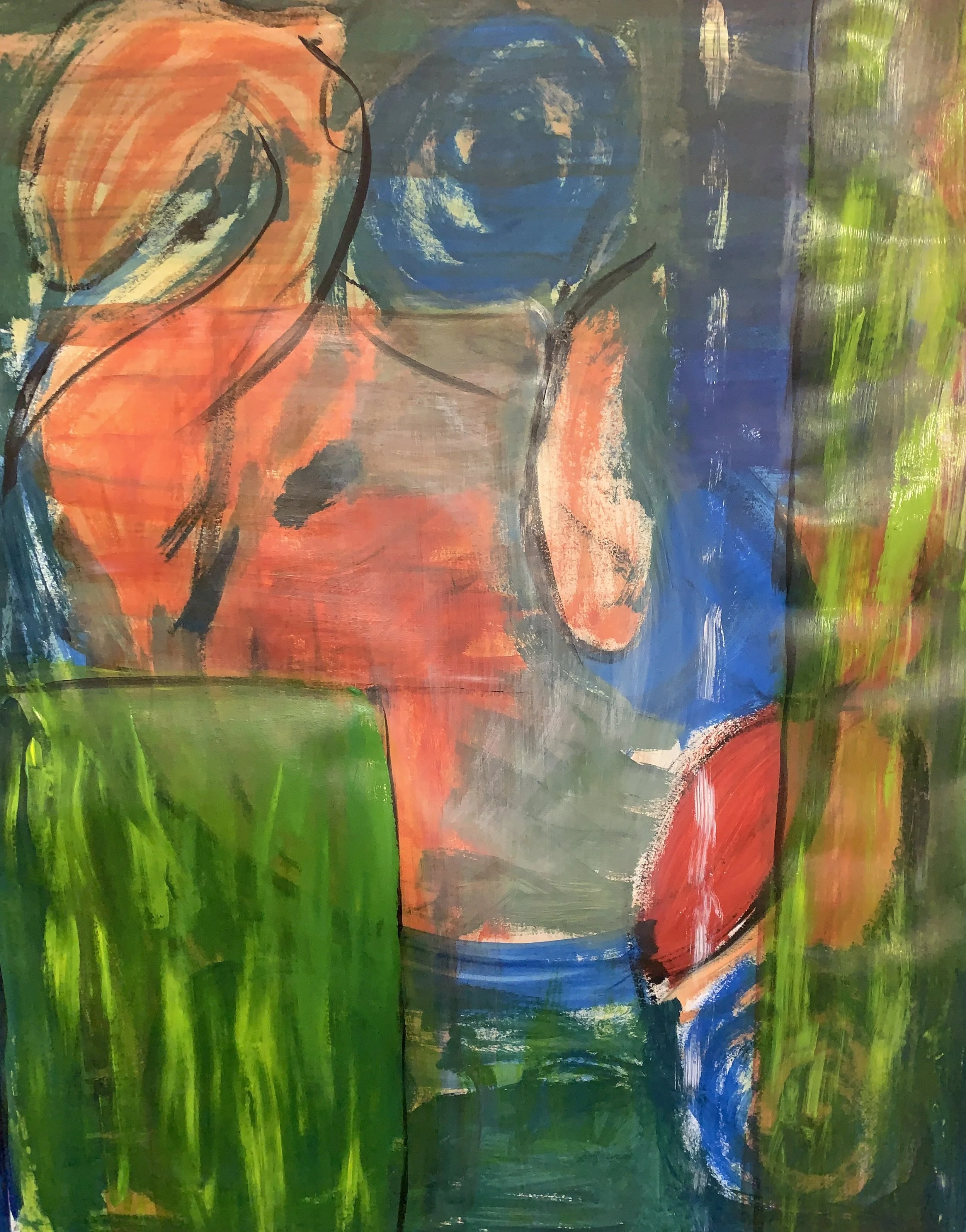 “Bird in the Reeds" | Acrylic on paper | 36"x24" | 2024