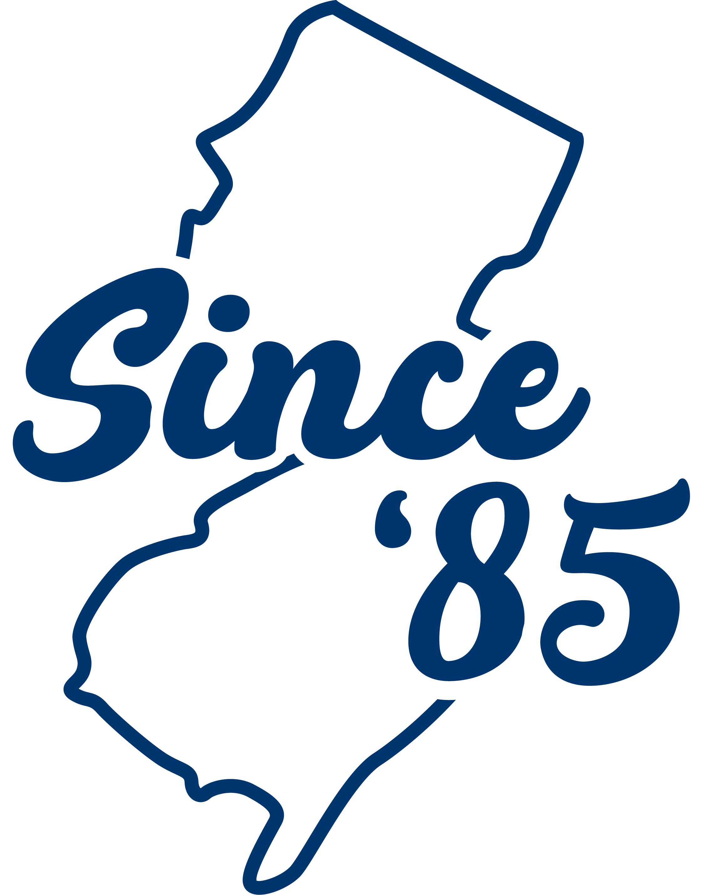The words "Since 85" and an outline of the state of New Jersey in the background.
