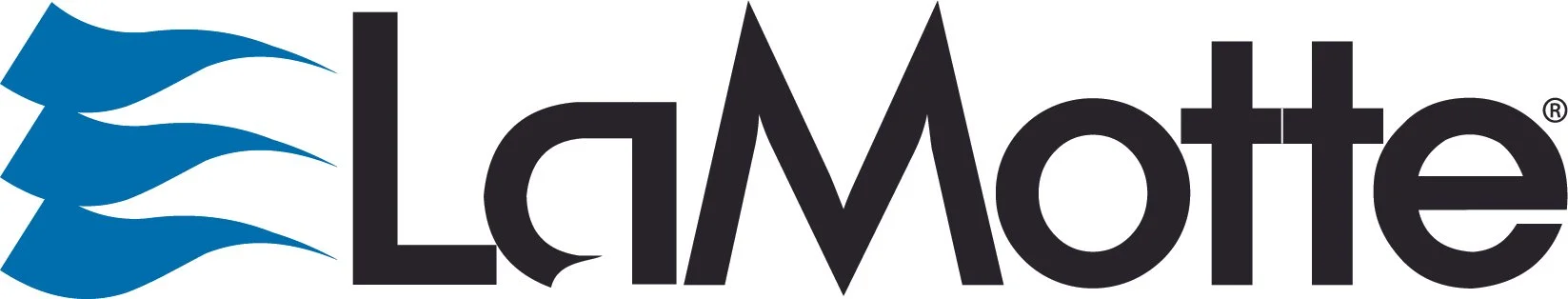 Logo for LaMotte with stylized blue wave design and the company name in black text.