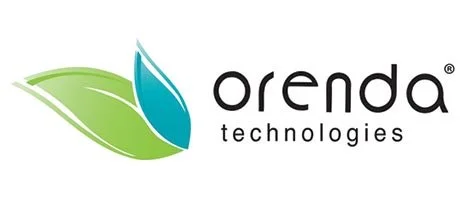 Orenda Technologies logo with green and blue leaf design