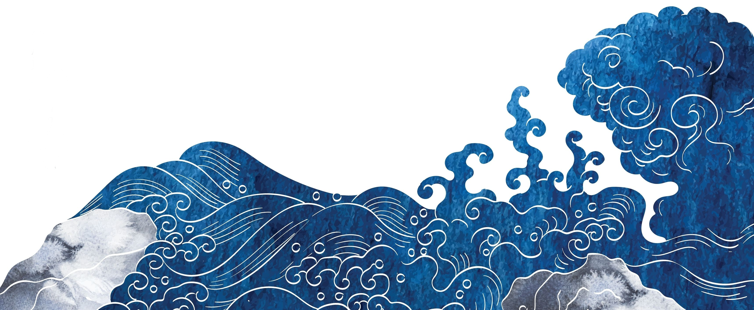 Dark blue waves swirling around gray rocks