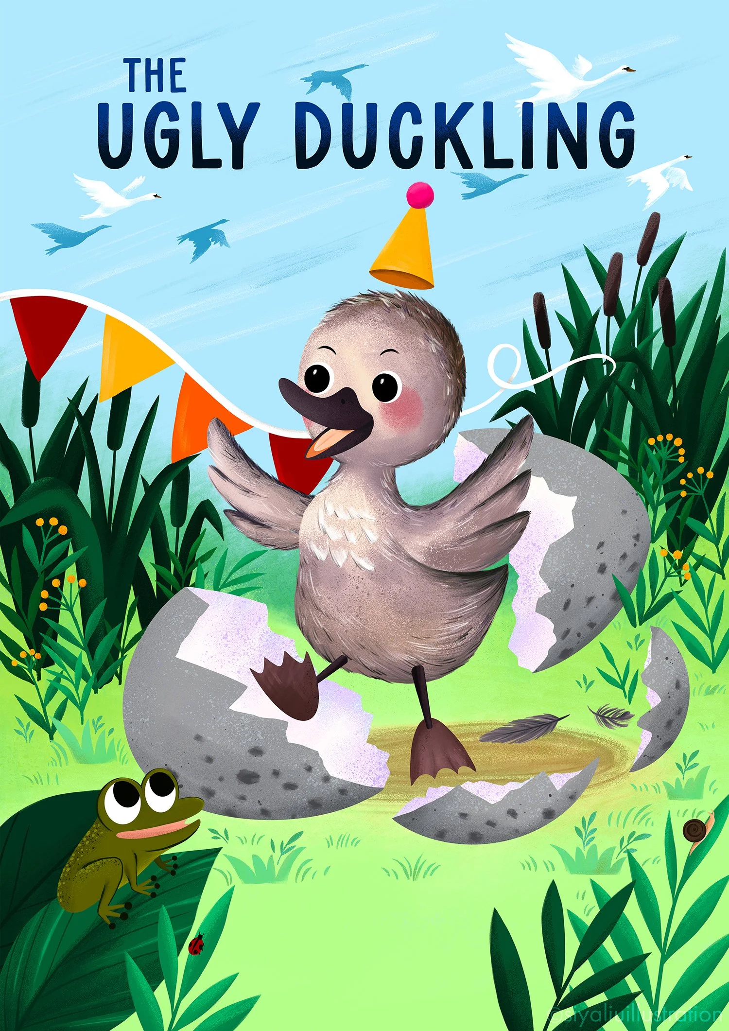 The ugly duckling theatre poster illustration by Siya Liu — vibrant character illustration for a children's theatre production.