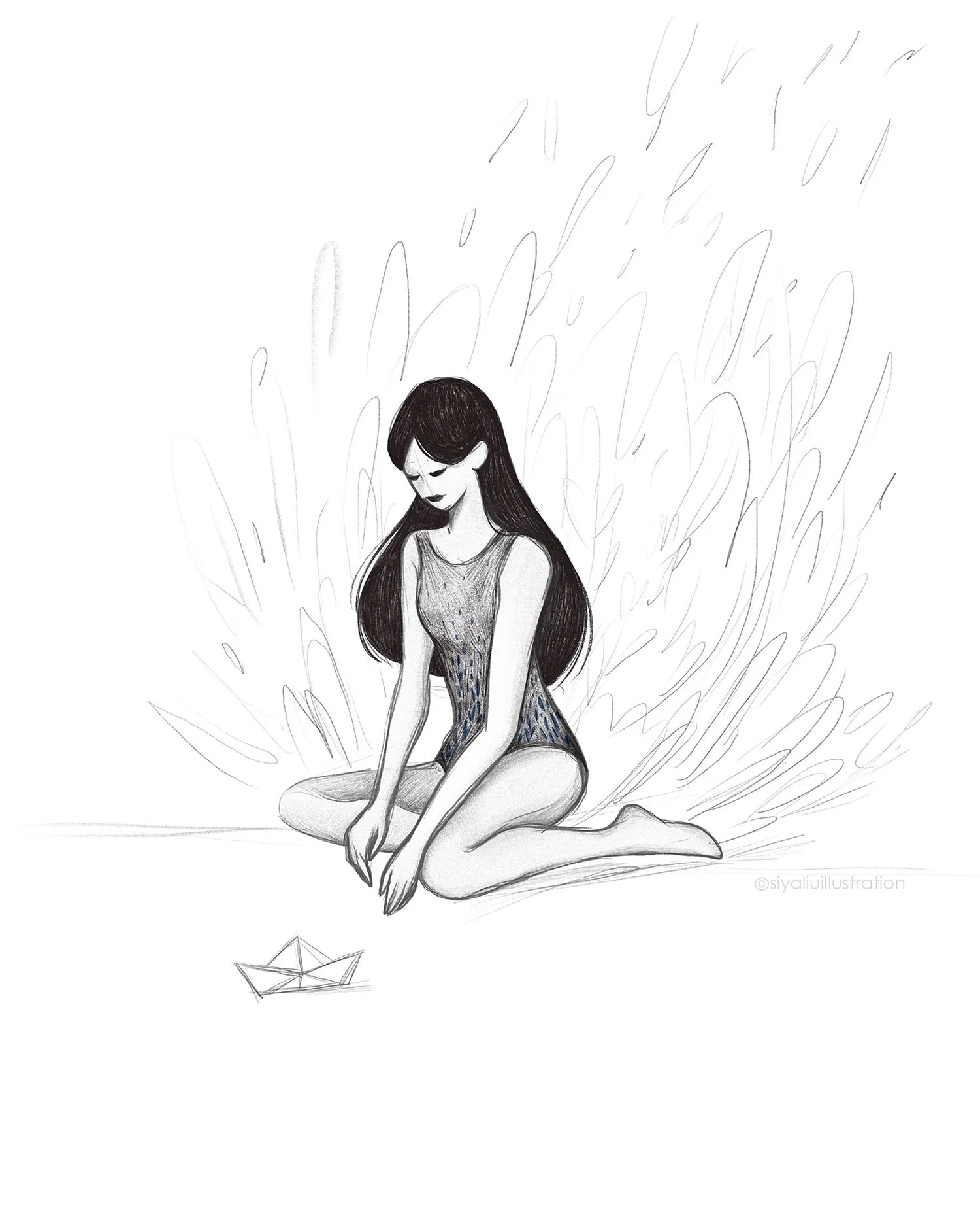 Detail from About Grief, a personal illustration project by Siya Liu exploring themes of loss through the image of a paper boat.
