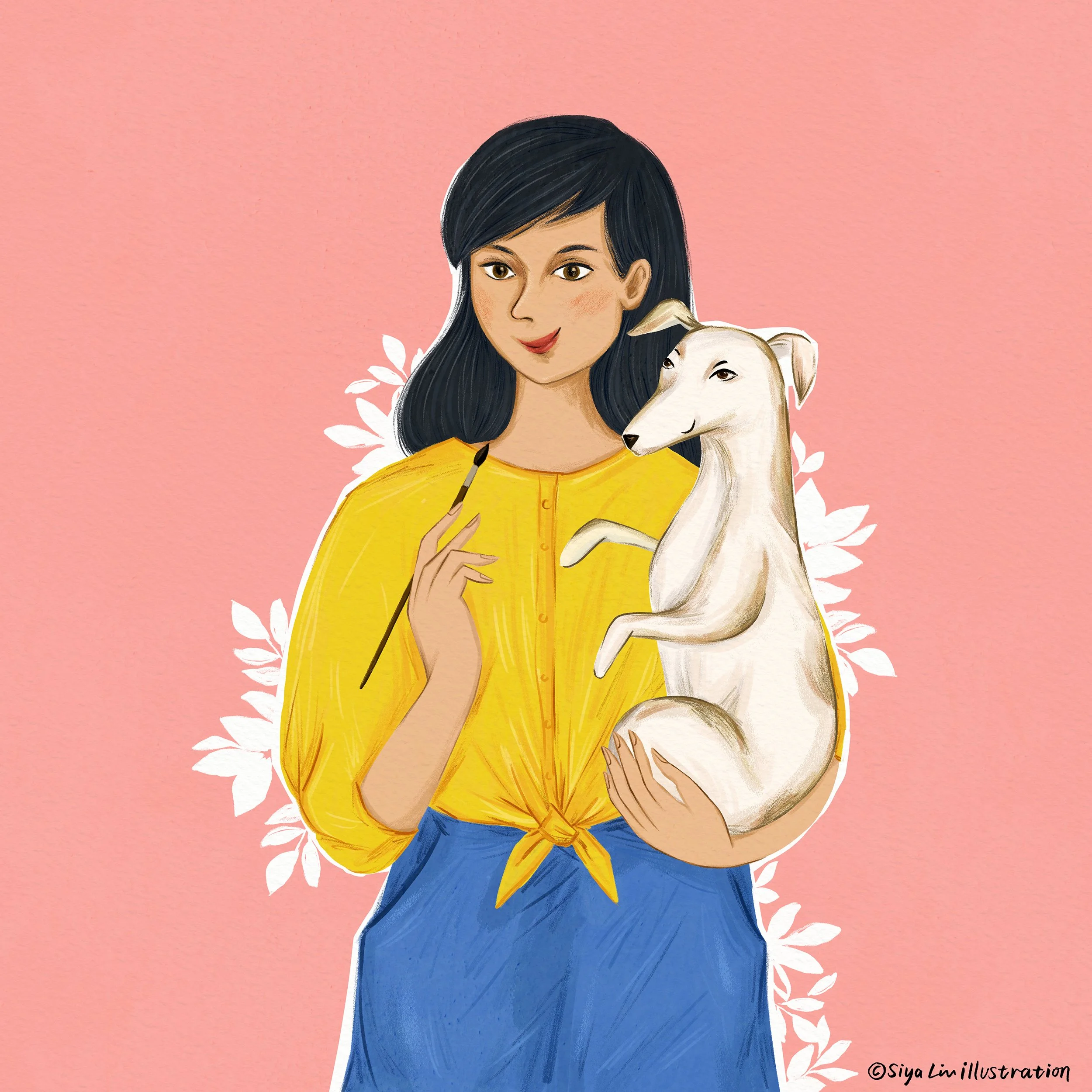A self portrait of Siya Liu, illustrator and creative designer, in her home studio on the edge of Ilkley Moor, Yorkshire.