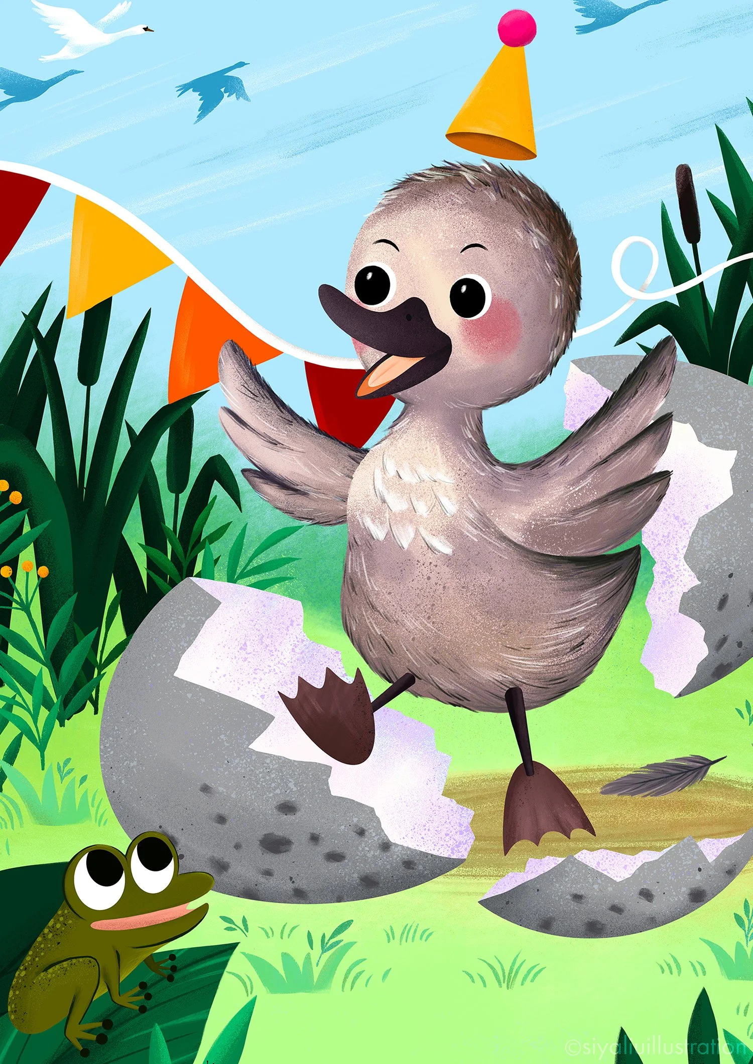 The ugly duckling theatre poster illustration by Siya Liu — The ugly duckling character illustration for a children's theatre production.