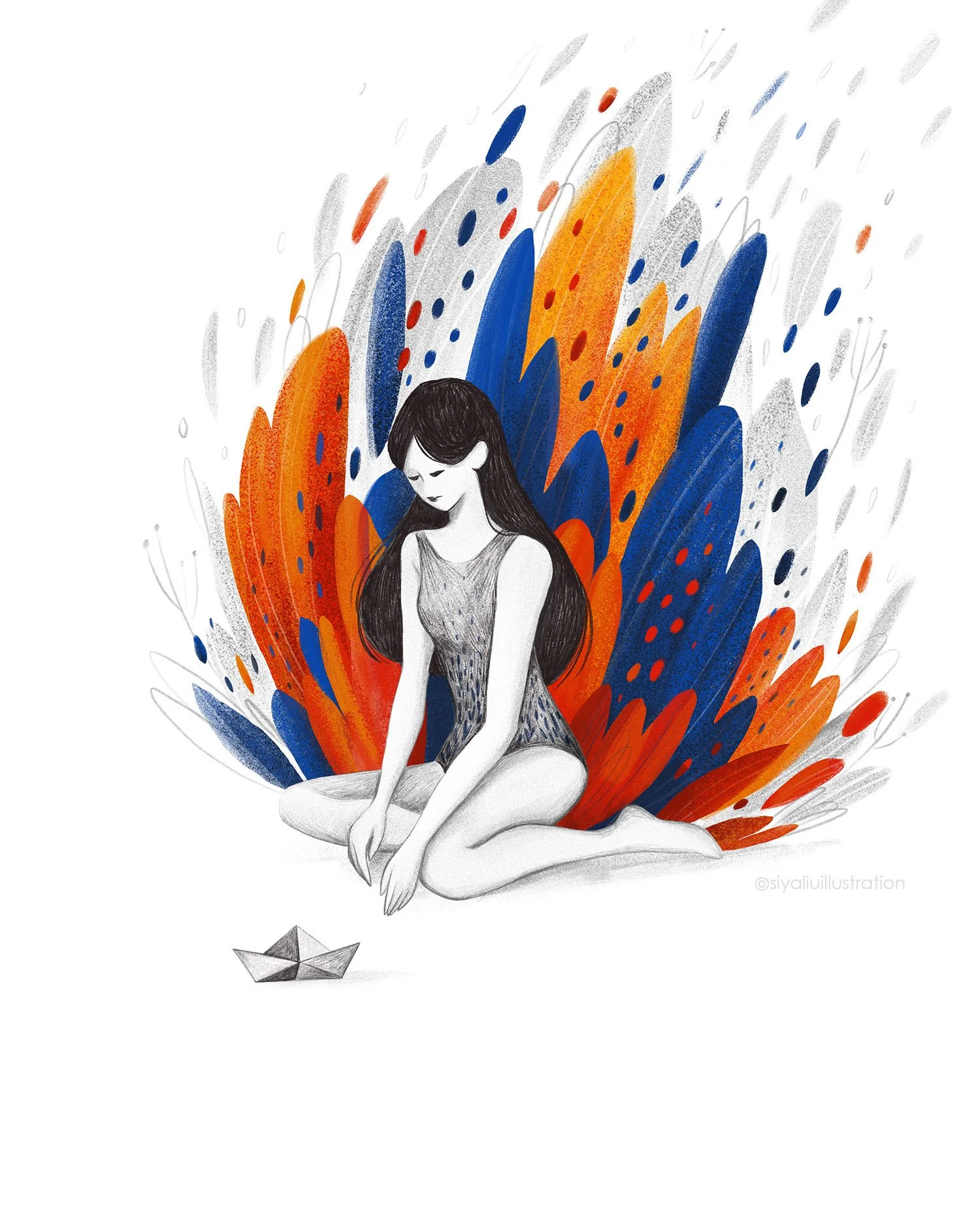  About Grief, a personal illustration project by Siya Liu exploring themes of loss through the image of a paper boat.