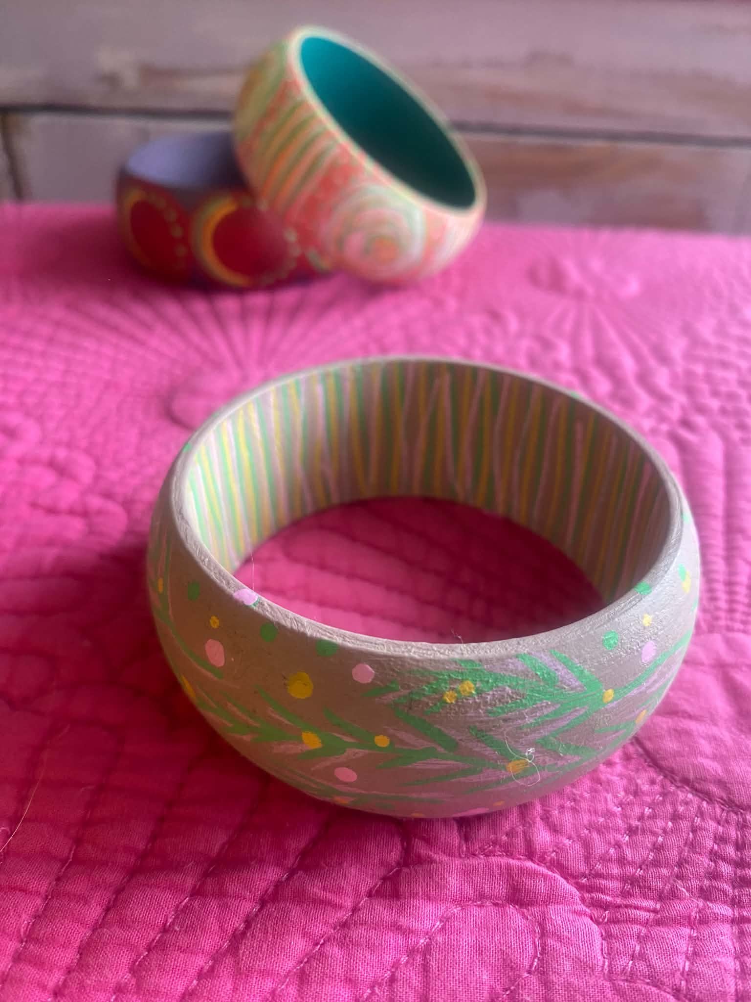 Delicate Feather Inspired Wooden Bangle