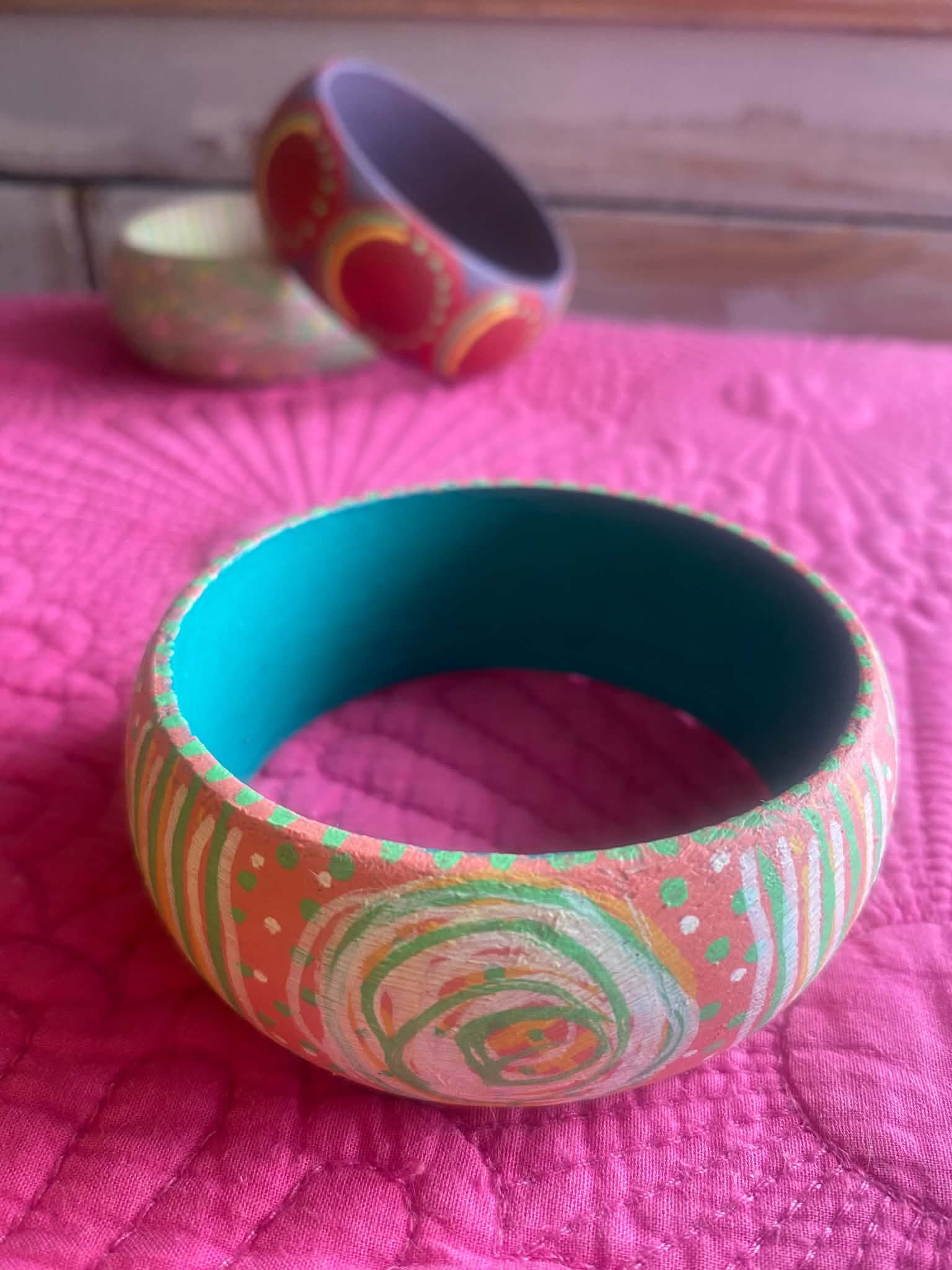 Charleston Swirls and Stripes Wooden Bangle