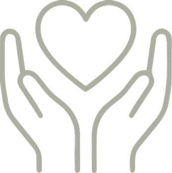 Outline of two hands holding a heart.