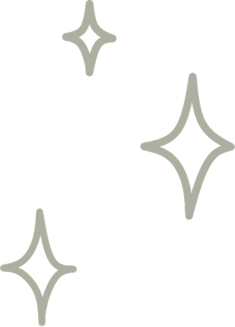 Three star-shaped sparkles with gray outlines.