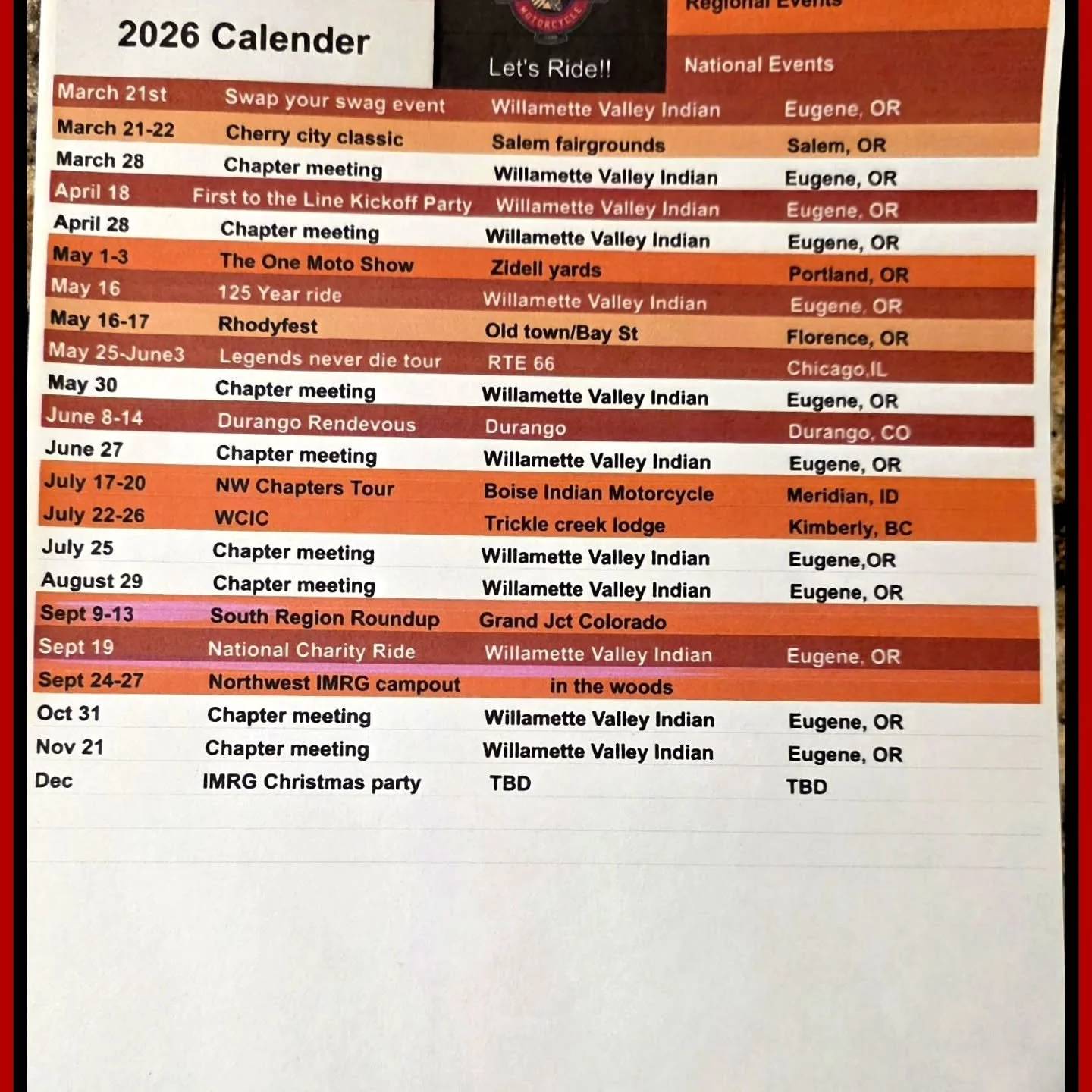 2025 was a great year but we're gearing up for an even MORE EVENT FILLED 2026. Multiple events for every month of the year with even MORE to be announced. Monday dinner rides will be coming back soon. Join us in any of our amazing events or on any of