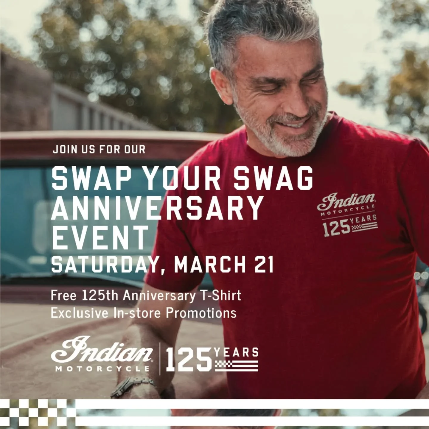 IT'S HAPPENING!!

The Willamette Valley Motoplex, partnered with Oregon Trail IMRG is hosting the SWAP YOUR SWAG Event!

-Bring any old crusty moto shirt and get an exclusive LIMITED EDITION Indian 125th Anniversary shirt FREE!

-Join us on a (weathe