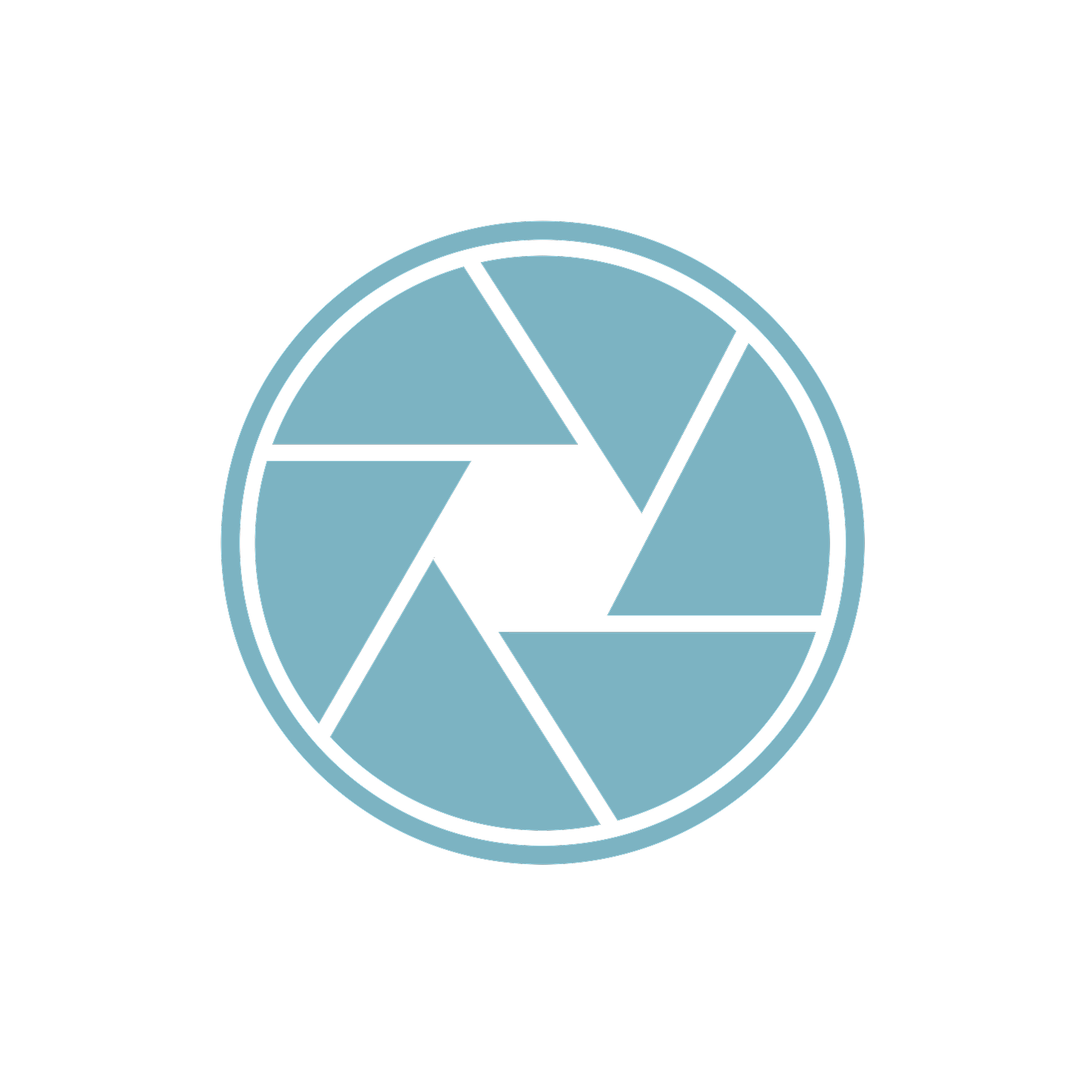 Icon of a camera shutter with six blue segments arranged in a circle.